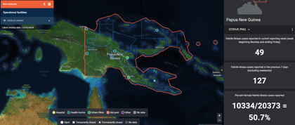 STRIVE has adopted the Tupaia platform to link and visualise illness data with diagnostic test results, parasite genomic data, mosquito abundance, insecticide resistance data and available resources for outbreak response (including diagnostic and treatment consumables). This aims to strengthen PNR's VBD surveillance and outbreak response.